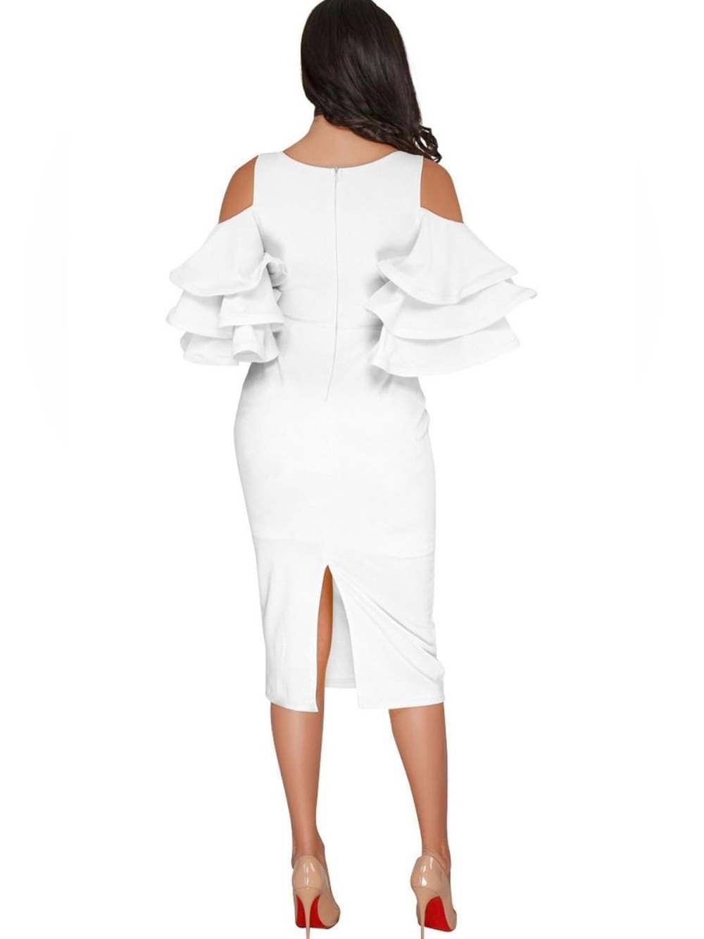 NWOT Elegant White Ruffle-Sleeve Women's Dress - Picture 9 of 11